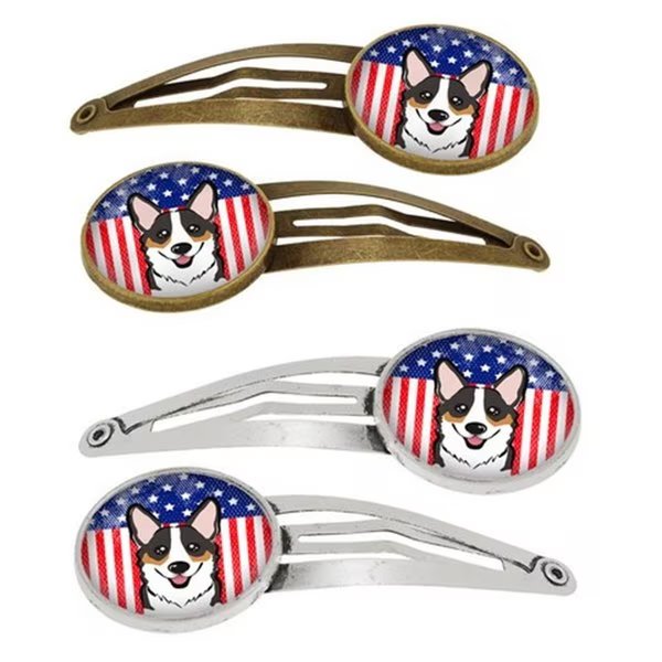 American Flag and Tricolor Corgi Barrettes Hair Clips, Set of 4, 4PK, Carolines Treasures, Mfr#: BB2185HCS4